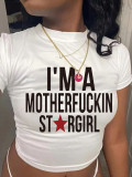 Women Printed Style Short Sleeve Round Neck Crop Top