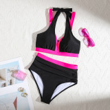Color-Matching Halter Neck High-Waist Sexy Bikini Two-Piece Swimsuit for Women