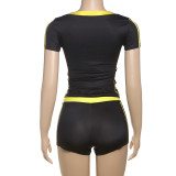Summer Street Fashion V-Neck Short Sleeve Tight-Fitting Sports Two Piece Shorts Set