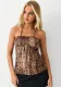 Women Leopard Strapless Halter Neck Top
