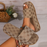 Women Plum Blossom Embroidery Platform Casual Slippers