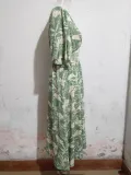 Women Cotton Printed V-Neck Short Sleeve Bohemian Holidays Beach Dress