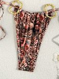 Women sexy tiger print Halter Neck lace Two Pieces bikini swimsuit