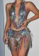 Women Spring and Summer Sexy Tassel Strapless Sequin Lace-Up Top and Skirt Two Piece