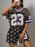 Women Letter print Casual shorts Rugby basketball women Two Piece