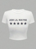 Women Printed Style Short Sleeve Round Neck Crop Top
