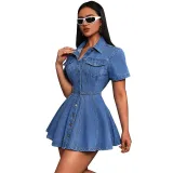 Women Denim Casual Turndown Collar Dress