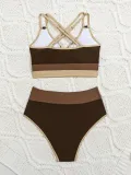 Color-Matching Straps with High-Waist Sexy Bikini Two-Piece Swimsuit