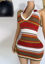 Women Striped Print Sleeveless Mini Dress