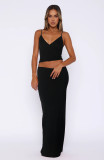 Women Spring Sexy Suspender Crop Top and Bodycon Skirt Two-Piece Set