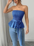 Women Spring Summer Solid Strapless Lace-Up Top