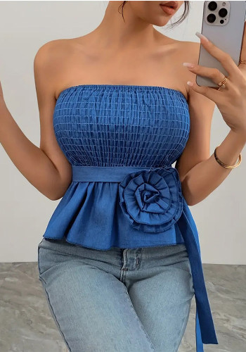 Women Spring Summer Solid Strapless Lace-Up Top