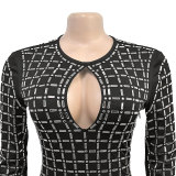 Women Sexy Beaded Long Sleeve Dress