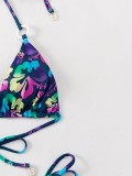 Halter Neck Printed Lace-Up Two-Piece Swimsuit for Women Sexy Bikini Beach Suit