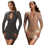 Women Sexy Beaded Long Sleeve Dress