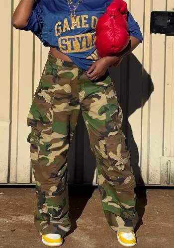 Women Casual Camouflage Print Pocket Cargo Pants