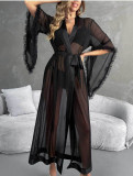 Women cuffs sexy see-through sexy mesh nightgown