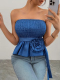 Women Spring Summer Solid Strapless Lace-Up Top