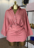 Women Summer Turndown Collar Bat Sleeves shirt and trousers two-piece set