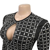 Women Sexy Beaded Long Sleeve Dress
