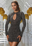 Women Sexy Beaded Long Sleeve Dress
