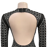 Women Sexy Beaded Long Sleeve Dress