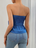 Women Spring Summer Solid Strapless Lace-Up Top