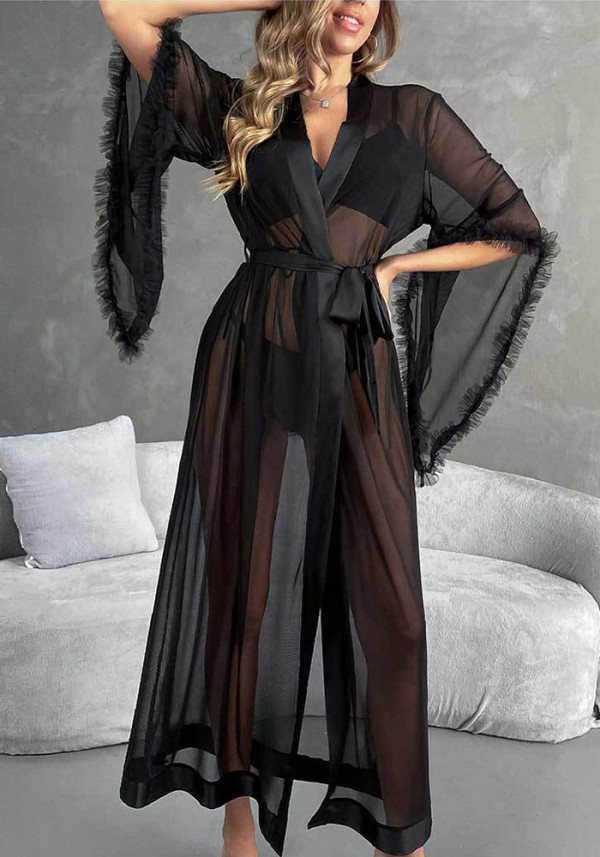 Women cuffs sexy see-through sexy mesh nightgown