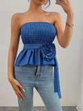 Women Spring Summer Solid Strapless Lace-Up Top