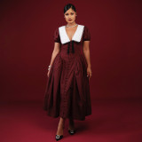 Women autumn and winter French puff sleeve Maxi dress