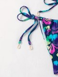 Halter Neck Printed Lace-Up Two-Piece Swimsuit for Women Sexy Bikini Beach Suit