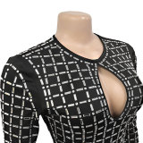Women Sexy Beaded Long Sleeve Dress