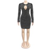 Women Sexy Beaded Long Sleeve Dress