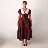 Women autumn and winter French puff sleeve Maxi dress