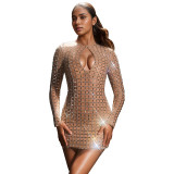 Women Sexy Beaded Long Sleeve Dress