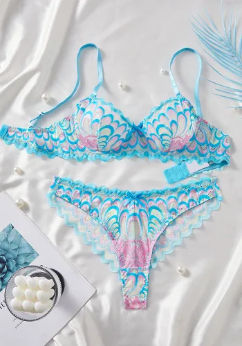 Embroidered Heart Print Lace sexy lingerie set for women