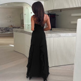 Strap Chic V-neck Holidays Slit Ruffle Dress