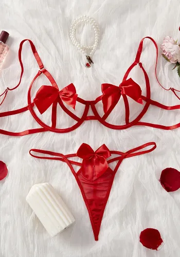 Lace-Up temptation women's sexy lingerie hollow bra panties set