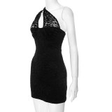Summer irregular hollow Slash Shoulder Lace Tight Fitting Bodycon Dress
