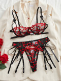 Lingerie mesh flower embroidery bra panties set