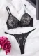 Spring Summer women's sexy double-layer mesh flower embroidery black erotic lingerie set