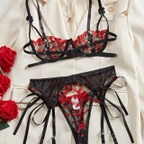 Lingerie mesh flower embroidery bra panties set
