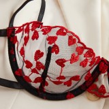 Lingerie mesh flower embroidery bra panties set