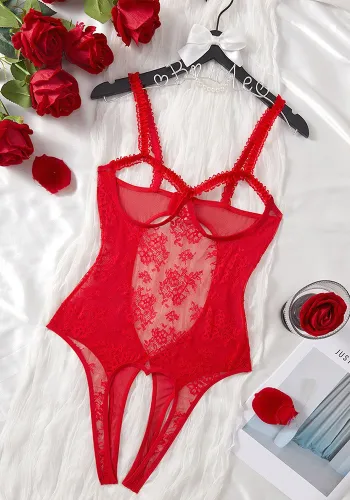 Sexy women's one-piece Tight Fitting lace hollow no cup lingerie
