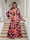 Plus Size Women's Loose Lace Embroidery Chiffon Print Evening Dress