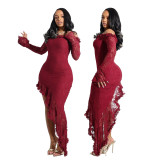 Strapless irregular solid color long dress for women