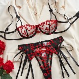 Lingerie mesh flower embroidery bra panties set
