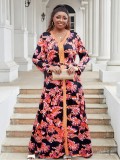 Plus Size Women's Loose Lace Embroidery Chiffon Print Evening Dress