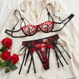 Lingerie mesh flower embroidery bra panties set