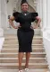 Plus Size fashion women's sexy Ruffle Sleeve Slim Waist Bodycon Beaded Party Evening Dress